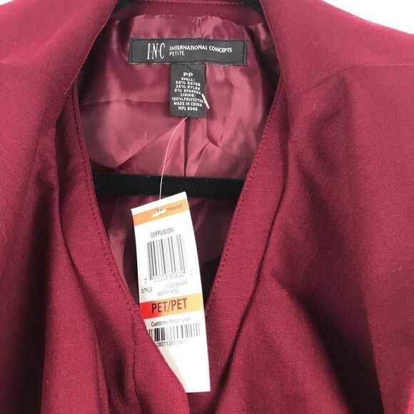 NEW INC “Berry Kiss” Waterfall Ruffle Front Fully Lined Jersey Knit Blazer - Picture 3 of 12